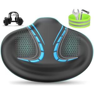 BLUEWIND New Noseless Oversized Bike Seat, Wide Bicycle Saddle Novel Backrest Design for Electric Bike, Universal Fit Exercise Bike or Road Stationary Bike Seat Cushion for Men & Women