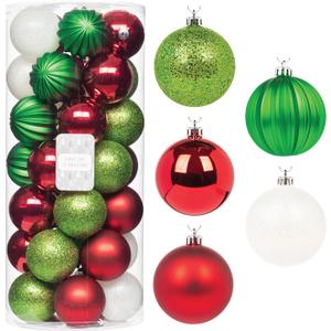 Every Day is Christmas Ornaments, Shatterproof Christmas Tree Ornament Set, Christmas Balls Decoration 35 Count (2.75"/70mm, Green Red White)