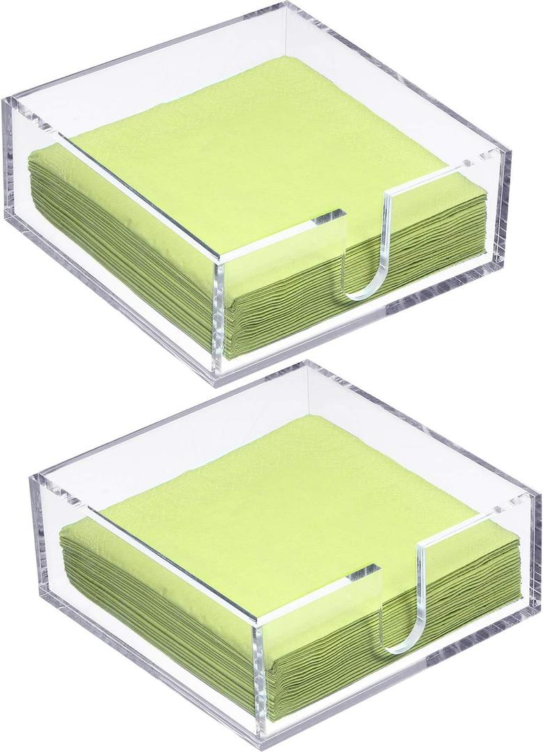 Acrylic Cocktail Napkin Holder for Table, Clear Beverage Napkin Holder Square Rectangle for Dinner, Kitchen, Bathroom, Restaurant, Bar (2 Pieces, 5.5 x 5.5 Inch)