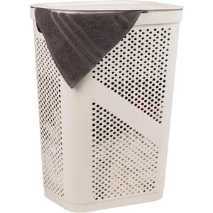 Mind Reader Slim Laundry Hamper with Lid, 60L Clothes Basket, Ventilated Plastic, Ivory