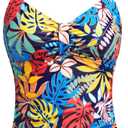 Women Tankini Bathing Suit Top Only - Halter Swimsuit Top Tummy Control Swimwear Swim Tank Top Only No Bottom 2025 (Large, Colorful Leaves)