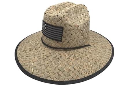 TUREVIEW Men's Lifeguard Straw Hats Sun Hats Outdoor Hats Wide Brim Beach Swimming for Men (Straw, Black Camouflage)