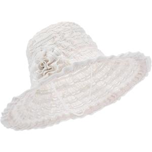 Women Floppy Beach Sun Hat Foldable Floppy Hat Lace Wide Brim Cap Summer UV Protection Travel Garden Outdoor (Creamy White)