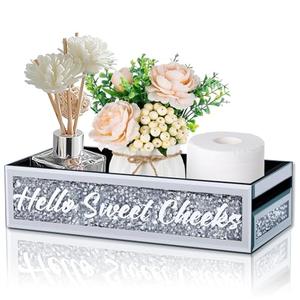 Crush Diamond Toilet Tank Tray, Silver Crystal Organizer Tray for Bathroom, Glam Holder for Bathroom Home Decor(15”*6.9”*3.7”)