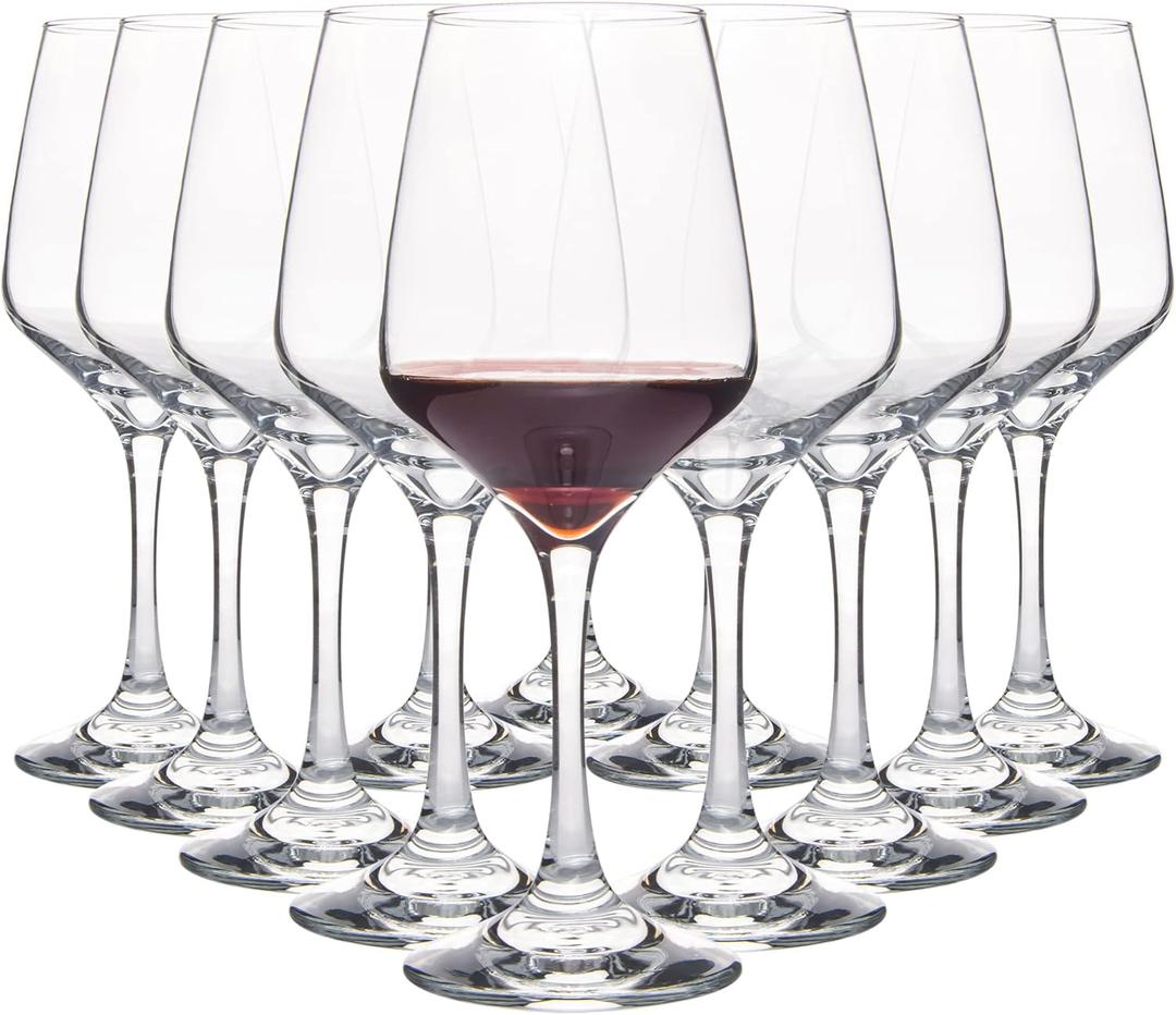 YANGNAY Glasses Set of 12, 12 Oz Classic Red or White Glass with Stem, Perfect for Home, Restaurant Use, Dishwasher Safe