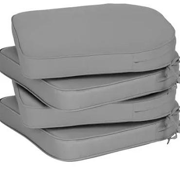 Pcinfuns Outdoor Chair Cushions Set of 4,Thick 19" x 19" x 3" Cushion for Patio Furniture,Round Corner Patio Chair Pads with Ties, Memory Foam Outdoor Seat Cushions,Deep Grey