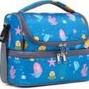 FlowFly Double Decker Cooler Insulated Lunch Bag Large Tote for Boys, Girls, Men, Women, With Adjustable Strap (Blue-Mermaid)