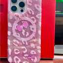 Magnetic Sparkly Phone Case Pink Girl, Glittery Leopard Print with Cherry/Cheetah Sparkle Cover with Bling Glitter Effect/Compatible with MagSafe iPhone 16 Pro Max, Fresh Pink