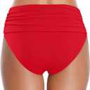 Tempt Me Women's High Waisted Bikini Bottom Tummy Control Ruched Bathing Suit Swim Bottom (Red, M)