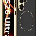 Lunivop Magnetic Case Compatible with Samsung Galaxy S26 Ultra Case PU Leather Back Panel Compatible with Magsafe TPU Silicone Plating Frame for Samsung S26 Ultra 6.9 inch (Black)