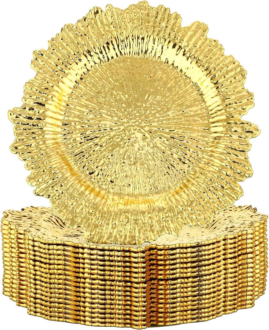 Mimorou 18 Pack Reef Charger Plates Plastic Snowflake Charger Plates Wedding Floral Decor for Christmas Dinner Wedding Party Event Supplies, 13 Inch(Gold)