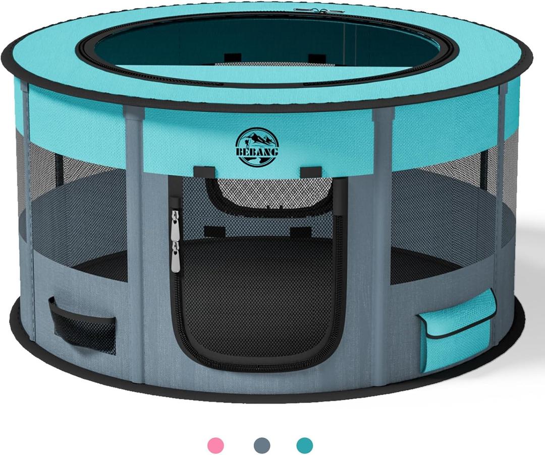 Playpen for Dogs, 44"*44"*24" Large Foldable Pet Play Pens Indoor Outdoor Exercise Pen with Carrying Case Food Bowl for Cat Puppy Rabbit Grey