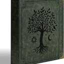 Leather D Ring Binder Fits 8.5"x11" Letter Size Paper, 2 Inch D-Ring Binders Holds 550 Sheets, Notepad Paper Cover Loose Leaf Organizer with Inner Pockets, Green Tree