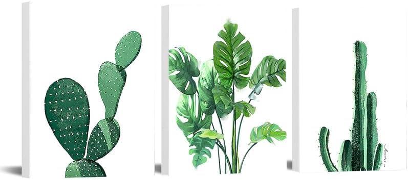 ZHIYANGY Botanical Wall Art, Bathroom Decor Wall Art, Green Succulent Cactus Paintings Leaves Wall Pictures Artwork for Living Room Bathroom Offices Framed Wall Painting for Dining Room
