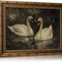 YUANNING Vintage Gold Frame Swan Couple Wall Art Elegant Swan Painting Canvas Modern Farmhouse Cottagecore Picture Wall Decor Dark Academia Lake Nature Aesthetic Print Artwork For Bedroom Living Room