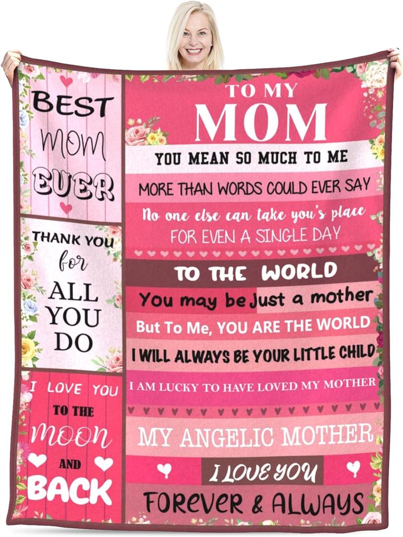 Blanket Gifts for Mom, Mom Birthday Gifts from Daughter & Son, I Love You Present Throw Blanket Mom, Sweet Blanket Gift for Mothers Day, Christmas, Valentine's Day, Anniversary 60"  50"
