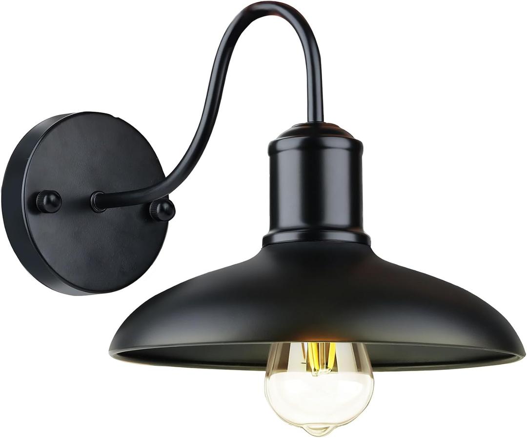Outdoor Gooseneck Barn Lights for Farmhouse, 10 inch Wall Sconces Exterior Lighting Fixtures, Black Outside Wall Mount Light Fixture, Anti-Rust Waterproof Outdoor Lights for Porch Garage House, 1 Pack, No Sensor
