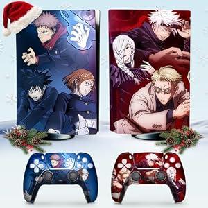 4 x Console PS5 Cover Skin Anime Style - Red/Blue Design PS5 Skin Cover for Disc Version, PlayStation 5 Skins for Console and Controller, Easy to Install - Scratch- and Fade-Resistant PlayStation 5 Cover