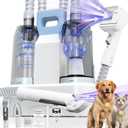 FOTING 6 in 1 Dog Grooming Vacuum & Dryer Kit, 10000pa Dogs Vacuums for Shedding Grooming, 2.1L Double Dust Cup Separator Design, Dog Dryer Clippers Brush Tool, Pet Grooming Vacuum for Dogs at Home (White)
