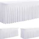 Outpain 2 Pack White Table Clothes for 8 Foot Rectangle Tables, One-Piece Wrinkle Resistant Stretch Spandex Table Covers with Skirt for Event Banquet Wedding Birthday Party
