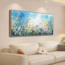 Sorbrozo Floral Meadow Wall Art 20x40 Inch Framed Canvas Print of Colorful Wildflower Painting with Blue Sky Home Decor for Living Room and Bedroom