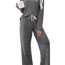 Sampeel Womens Pajama Sets Long Sleeve Fall Cute Pjs Lounge Sets Two Piece Outfits Winter Clothing 2025 Sleepwear Comfy Flannel Pajamas, Dark Gray, Large Size