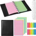 Feifeiya Mini 6 Ring Binder and 3 x 5 Inch Refill Paper Set,1 Black Refillable Binder,100 Lined Loose Leaf Paper, 1 Translucent Bookmark Ruler, 200 of Colorful Index Sticky Tabs for Office (Colorful) (White)