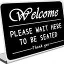 Please Wait To Be Seated Sign, Please Wait Indicator with Stand Business Freestanding Counter Top Sign,Cafe Decor Display Hostess Stand,Lobby Waiting Hostess Diner Decorations Seating Seat Bar Gift 8 X 6 inches - Black