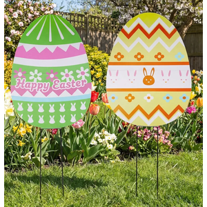 Novabright 2 Set Giant Easter Egg Yard Sign with Stake 33.8" H x 23.2" W Waterproof Outdoor Easter Decorations Plastic Weather Resistant Jumbo Egg Decor for Outdoor Lawn Garden Spring Party Favor