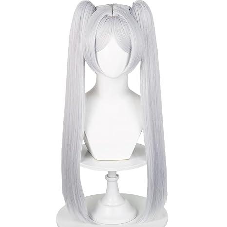 Wiggy Mermaid Frieren Cosplay Wig for Sousou no Frierenn, Long Silver White Wigs Ponytails + Wig Cap for Frieren Beyond Journey's End Halloween Christmas Costume Party