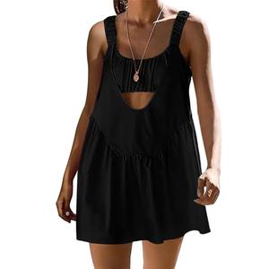 Ardrem Women Tennis Dress with Built in Shorts and Bra Summer Athletic Dresses Hot Shot Mini Dress Cut Out 2 Piece Outfits Black, Large