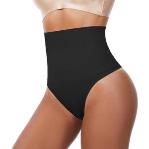 Tummy Control Shapewear Underwear for Women,Seamless High Waist Thong Panties, Compression Faja Body Shaper Shorts (Black, M)