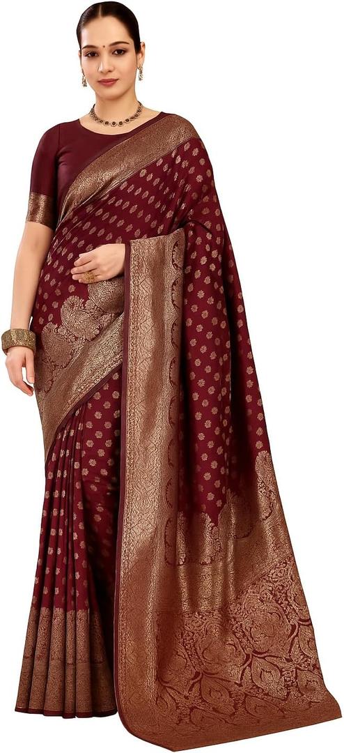 Women Banarasi Kanjivaram Silk Saree Set with Unstitched Blouse Piece