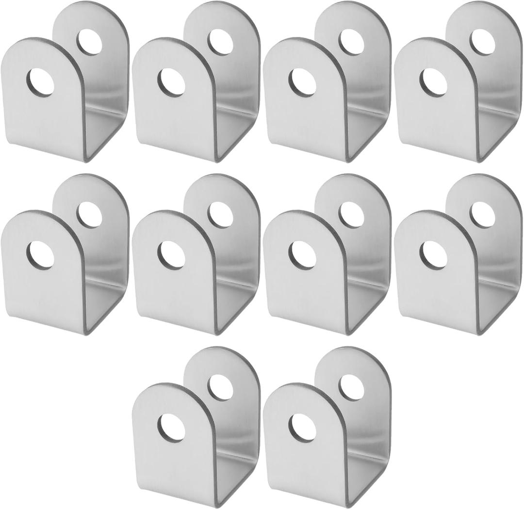10Pcs Home Installation U Bracket 304 Stainless Steel 2.5 mm Thickness 10mm Aperture for 32mm Panel, Restroom Partition