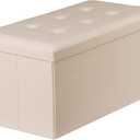 ZenStyle 30Inches Storage Ottoman Bench, Folding Footrest Stool, Storage Chest Long Shoes Bench with Foam Padded Seat, Holds up to 350 lbs, for Living Room, Entryway, Bedroom (Beige)