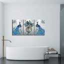 DekHome 3 Pieces Blue Peacock Canvas Wall Art Elegant Flower Bouquet Vase Giclee Wall Art Peacock Picture Paintings Stretched and Framed Vintage Home Office Living Room Bedroom Decor 16"x24"x3pcs