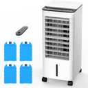 Windowless Portable Air Conditoners, 12H Timer &1.16Gal Tank, 45 Oscillation, 3-IN-1 Portable AC with Remote, 3 Modes 3 Speeds, Fast Cooling Quiet Ventless Swamp Cooler for Home, 3 Ice Packs, White
