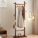 Wooden Coat Rack on Stand, Multifunctional Coat Rack with 5 Hooks Easy to Assemble for Clothes, Hats, Bags, Entrance, Living Room, Bedroom, Office, 60 x 28 x 163 cm, B