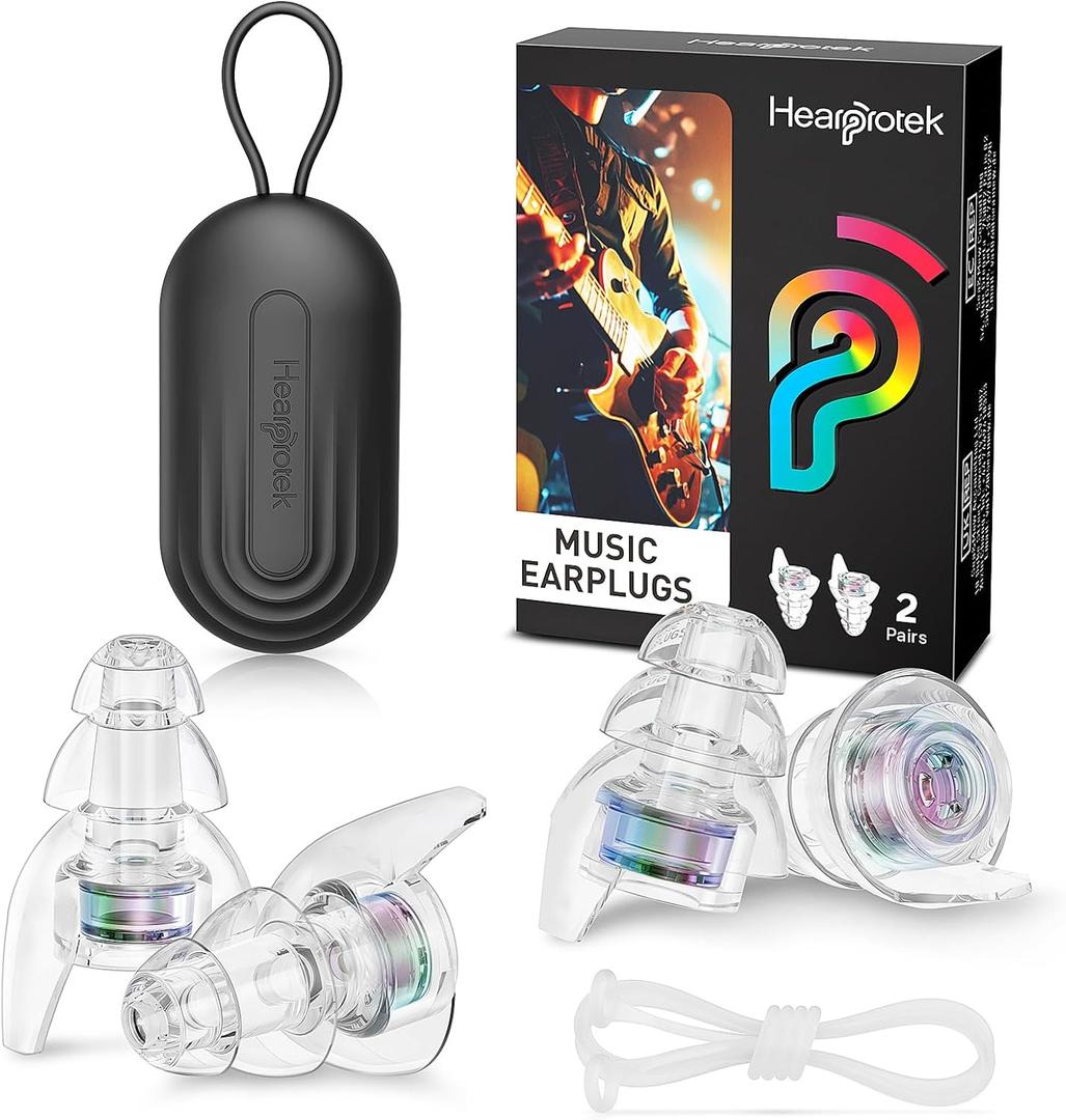 Hearprotek Concert Ear Plugs, 2 Pairs Reusable High Fidelity Musician Ear Plugs, Purple, Silicone, Earplugs, Earplug, Noise Protection (Iridescent)
