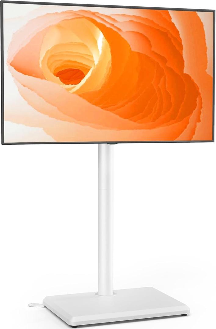 TVON Floor TV Stand with Mount for Most 32-60 Inch TVs up to 88lbs, Height Adjustable TV Floor Stand with Wood Base for Space Saving, Tall Floor TV Stand for Bedroom, Corner & Living Room, White