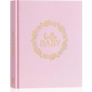 Lanpn Hello Baby Memory Book for Boy Girl - Linen Cover Baby Book Memories Keepsake for New Parents - Newborn Baby First 5 Year Journal Scrapbook Photo Album Baby Milestone Book (Pink, 154 Pages)