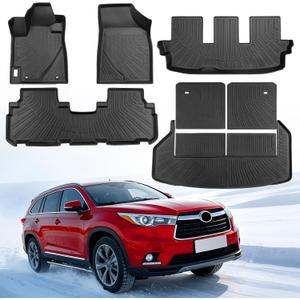 For Toyota Highlander Floor Mats 2008 2009 2010 2011 2012 2013 (Not for Hybrid), TPE All-Weather Liners Full Set, Front Mats, Cargo Liner & Backrest Mats for Toyota Highlander Accessories 2008-2013
