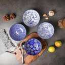 Selamica Ceramic Cereal Bowls Set 25 OZ, Embossed Soup Bowls, Dessert Bowls 5.9 Inch Ceramic Kitchen Bowls for Ramen Oatmeal Fruits, Microwave Dishwasher Safe, Set of 4, Blue