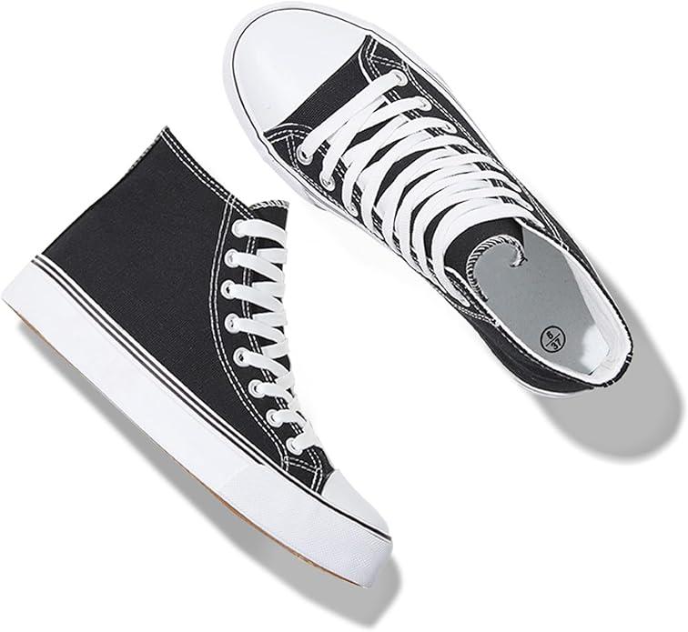 Iarus High Top Sneakers for Women White Canvas Comfortable Shoes for Women Walking Casual Sneakers Tennis Shoes（balck07.5）
