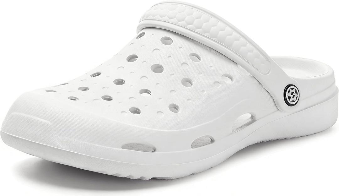 Gaatpot Womens Mens Garden Clogs with Arch Support Unisex Gardening Shoes Slip on Beach Sandals Slippers (11-11.5 Women/9.5-10 Men, White)