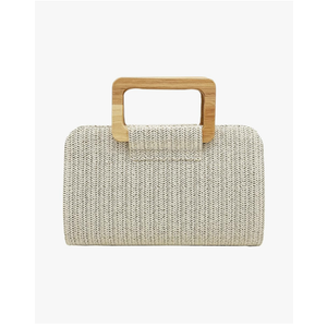 Straw Clutch Purse, Woven Evening Handbag with Wooden Handle, Summer Beach Crossbody Bag, Women Boho Vacation Pouch