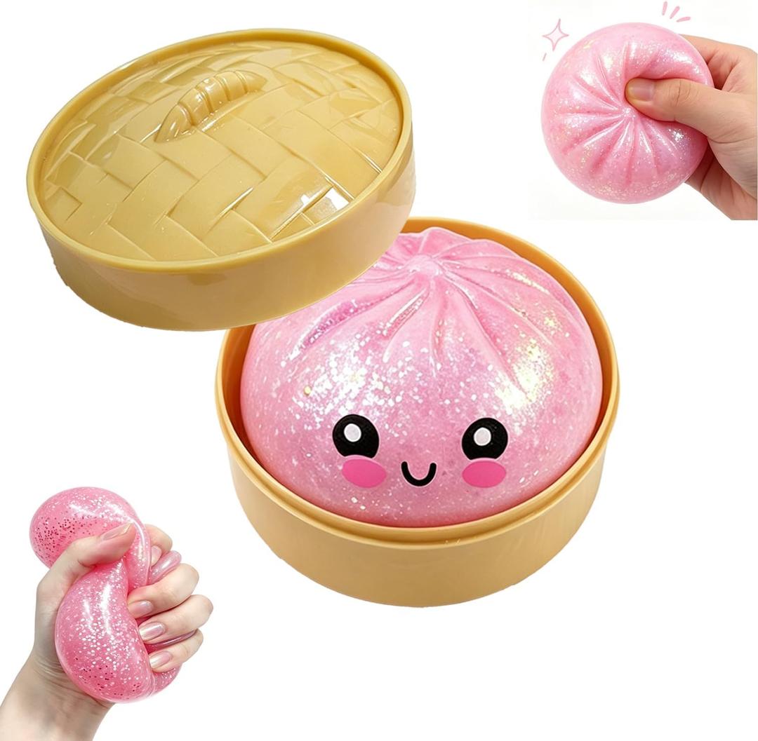 Glitter Dumpling Squishy,2026 New Shimmering Dumpling Squishy Mystery Box,Colorful Dumplings Stress Balls Fidget Sensory,Squeeze Toy for Stress Relief Stretchy Desk Toys(Glitter Pink)