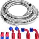 12FT Fuel Line 6AN Braided Oil Stainless Steel Fuel Hose W/ 6 Pcs AN6 Hose Compatible for Kit (Silver + 6pcs)