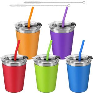 5Pack Kids Cups with Straws and Lids Spill Proof, 12oz Toddler Straw Cups
Unbreakable Stainless Steel Water Tumblers for Cold & Hot Drinks, with Colorful Silicone Sleeves, Indoor/Outdoor, Kids/Adults
