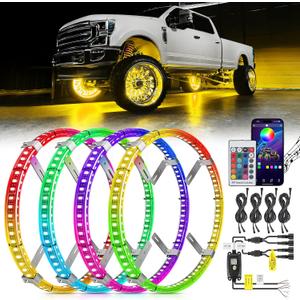 Nilight 4PCS 15.5inch Double Row LED Wheel Ring Lights RGB with APP and Remote Control Neon Lights w/Turn Signal and Braking Function Dual Row for Car Van SUV Truck (15.5inch-Double Row)